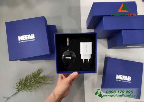 Bộ Quà Tặng(Cáp Sạc + Củ Sạc) In Logo Doanh Nghiệp NEFAB Saving Resources