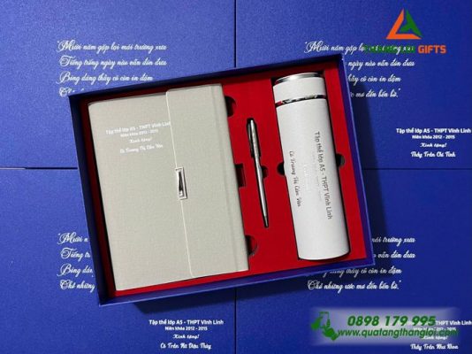 Giftset (Sổ+Bình+Bút) In Khắc Nội Dung Tri Ân Thầy Cô