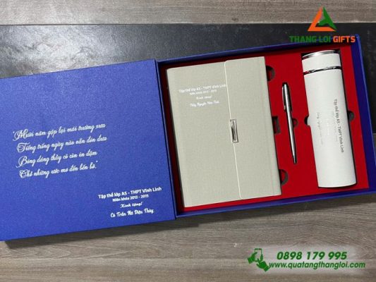 Giftset (Sổ+Bình+Bút) In Khắc Nội Dung Tri Ân Thầy Cô Làm Quà Tặng