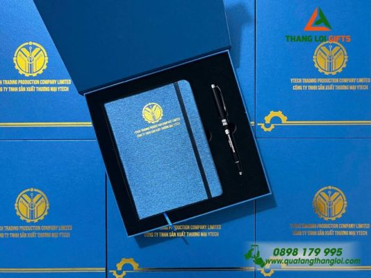 Combo Quà Tặng (Sổ+Bút) In Khắc Logo Doanh Nghiệp Y TECH Làm Quà Tặng Cao Cấp