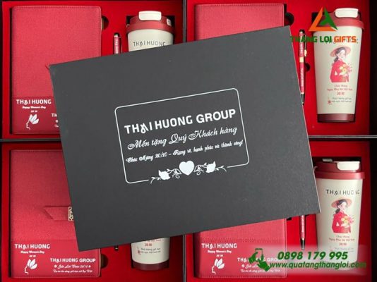 Giftset (Sổ+Ly+Bút) Màu Đỏ In Khắc Logo Thái Hương Làm Quà 20/10 Ý Nghĩa 