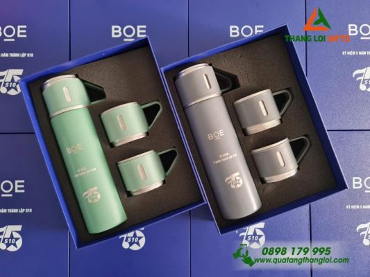 Bộ Bình Giữ Nhiệt 2 Cốc Khắc Logo Doanh Nghiệp BOE