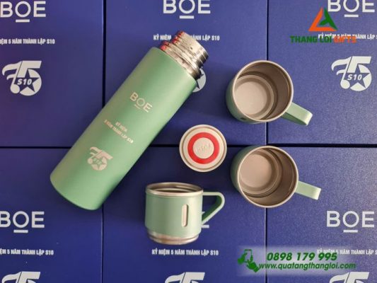 Bộ Bình Giữ Nhiệt 2 Cốc Khắc Logo Doanh Nghiệp BOE