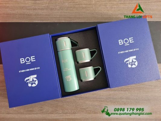 Bộ Bình Giữ Nhiệt 2 Cốc Khắc Logo Doanh Nghiệp BOE