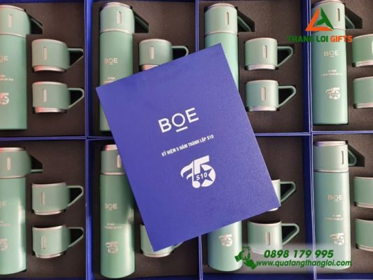 Bộ Bình Giữ Nhiệt 2 Cốc Khắc Logo Doanh Nghiệp BOE