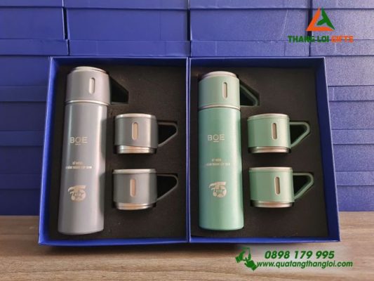 Bộ Bình Giữ Nhiệt 2 Cốc Khắc Logo Doanh Nghiệp BOE