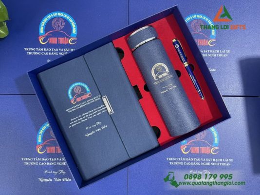 Giftset (Sổ+Bình+Bút) In Khắc Logo Trường Cao Đẳng Nghề Ninh Thuận