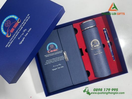Giftset (Sổ+Bình+Bút) In Khắc Logo Trường Cao Đẳng Nghề Ninh Thuận
