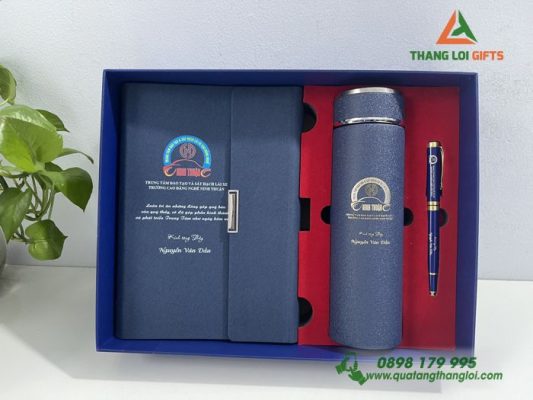 Giftset (Sổ+Bình+Bút) In Khắc Logo Trường Cao Đẳng Nghề Ninh Thuận