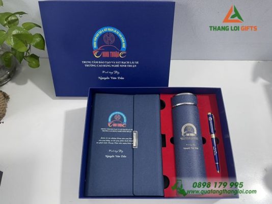 Giftset (Sổ+Bình+Bút) In Khắc Logo Trường Cao Đẳng Nghề Ninh Thuận