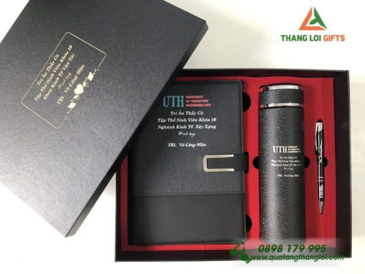 Giftset (Sổ+Bình+Bút) In Khắc Logo Tri Ân Trường ĐH Giao Thông Vận Tải HCM