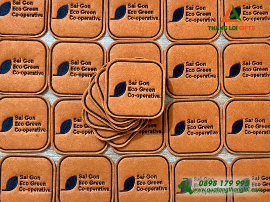 Đế Lót Ly Màu Nâu Thêu Logo Doanh Nghiệp Sai Gon Eco Green Co-operative