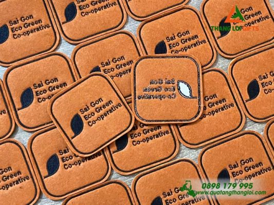 Đế Lót Ly Màu Nâu Thêu Logo Doanh Nghiệp Sai Gon Eco Green Co-operative