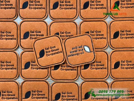 Đế Lót Ly Màu Nâu Thêu Logo Doanh Nghiệp Sai Gon Eco Green Co-operative