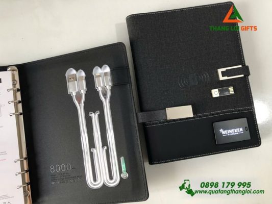 Sổ Sạc Đa Năng 4in1 Màu Đen 8.000mAh Khắc Nội Dung Theo Yêu Cầu