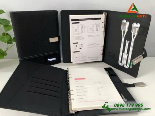 Sổ Sạc Đa Năng 4in1 Màu Đen 8.000mAh Khắc Nội Dung Theo Yêu Cầu