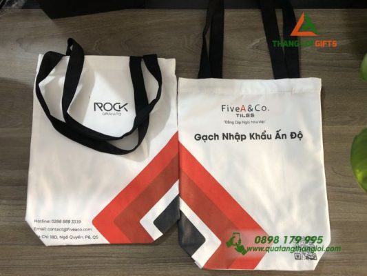 Túi Vải Canvas Màu Đen In Logo Doanh Nghiệp FiveACo.TiLES ROCK
