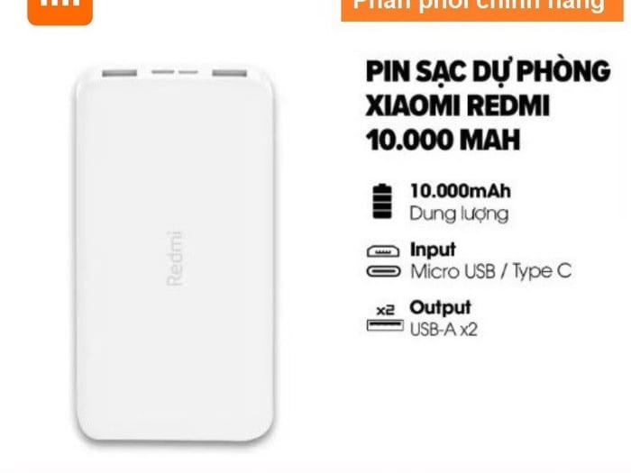 Pin sac du phong 10000mAh Xiaomi Redmi in khac logo
