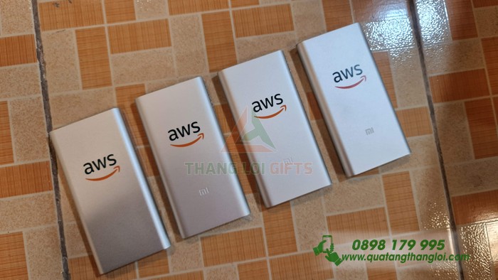 Pin Sac Du Phong Xiaomi gen3 10000mAh trang in logo AWS 
