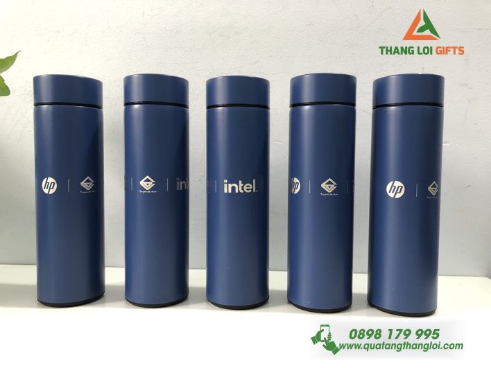 Bình Giữ Nhiệt Inox Màu Xanh - Khắc logo HP & INTEL