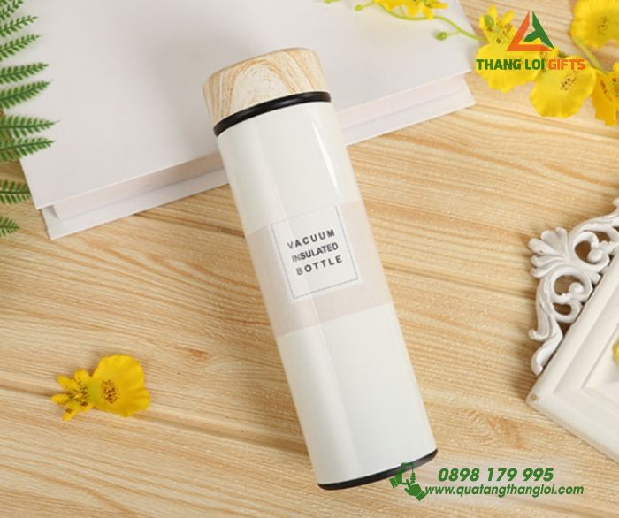 Bình giữ nhiệt Nắp gỗ Flat 500ml - In khắc logo theo yêu cầu