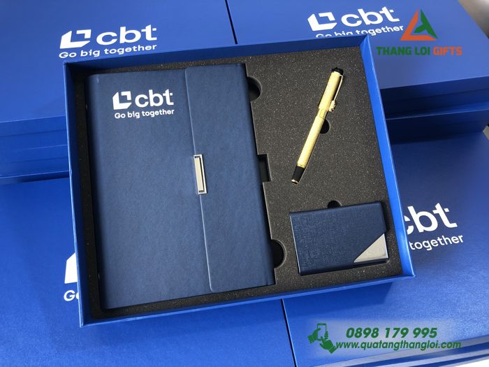 Bộ quà tặng Sổ+Bút+Hộp đựng Namecard - In ấn logo doanh nghiệp CBT