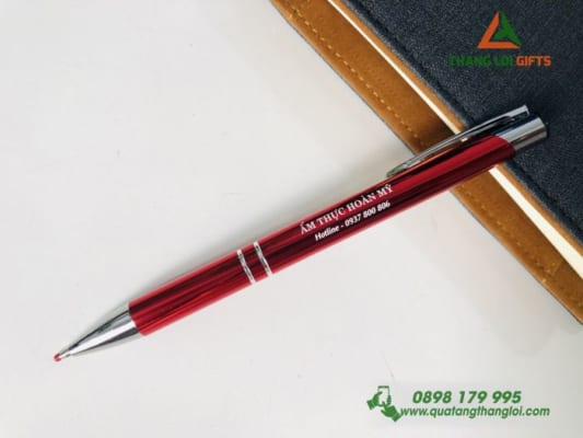 Bút bi kim loại Màu đỏ - Khắc logo ẨM THỰC HOÀN MỸ