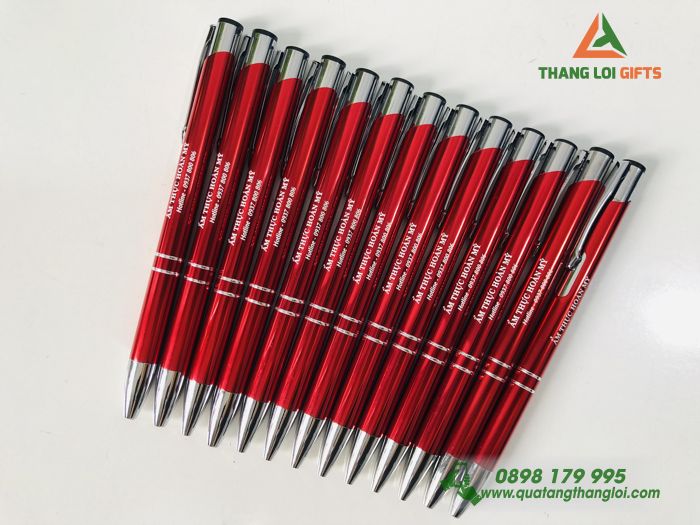 Bút bi kim loại Màu đỏ - Khắc logo ẨM THỰC HOÀN MỸ 