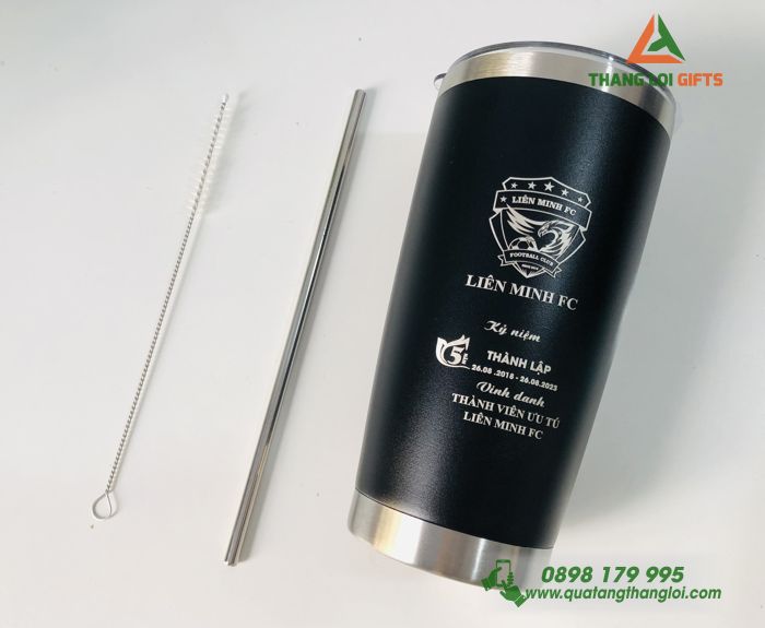 Ly giữ nhiệt Inox 600ml - Màu đen - Khắc logo Liên Minh FC