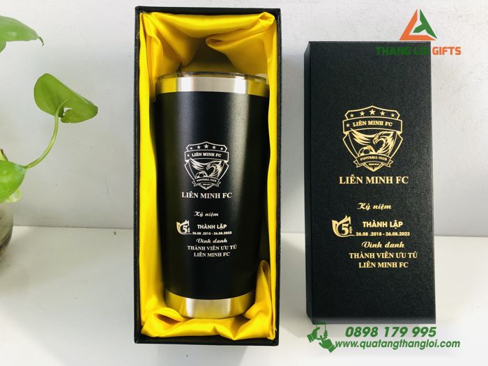 Ly giữ nhiệt Inox 600ml - Màu đen - Khắc logo Liên Minh FC