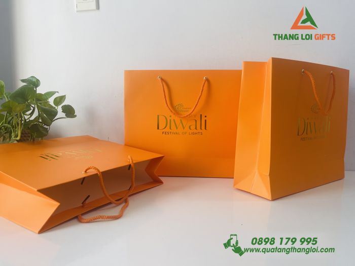 Túi xách giấy Màu cam - In logo DIWALI