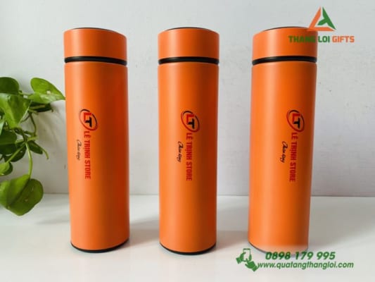 Bình giữ nhiệt Màu cam In logo doanh nghiệp LÊ TRỊNH STORE