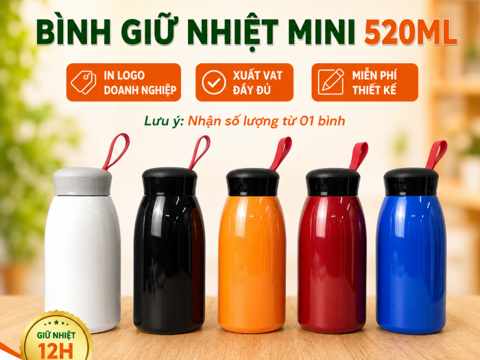 BGN 09 - Bình Giữ Nhiệt Mini 520ml In Khắc Logo Theo Yêu Cầu