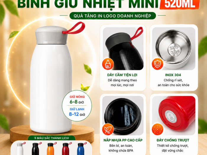 BGN 09 - Bình Giữ Nhiệt Mini 520ml In Khắc Logo Theo Yêu Cầu
