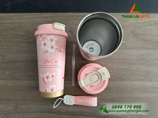 Ly Giữ Nhiệt Hoa Anh Đào In Tên Thương Hiệu COFFEE CUP