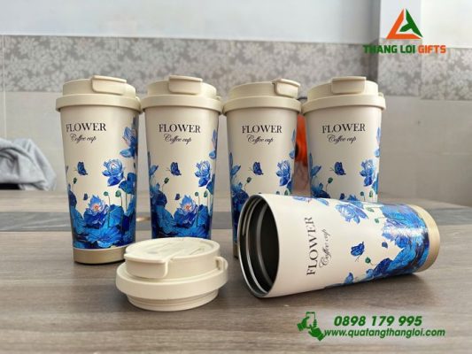 Ly Giữ Nhiệt Hoa Sen Xanh: In Tên Thương Hiệu COFFEE CUP