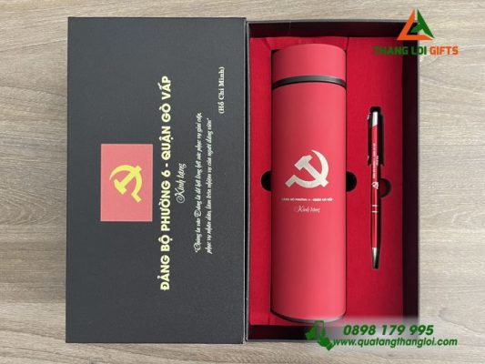 Bộ Qùa Tặng Giftset Màu Đỏ In Khắc Logo Nội Dung ĐẢNG BỘ PHƯỜNG 6 - QUẬN GÒ VẤP