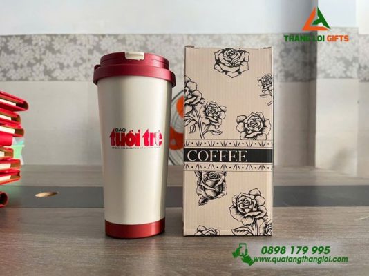 Ly Giữ Nhiệt Màu Trắng In Ấn Logo BÁO TUỔI TRẺ