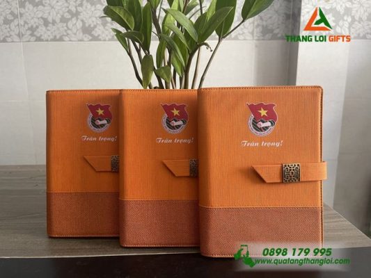 Sổ Tay Da Bìa Còng Màu Cam In Ấn Logo Đoàn Thanh Niên