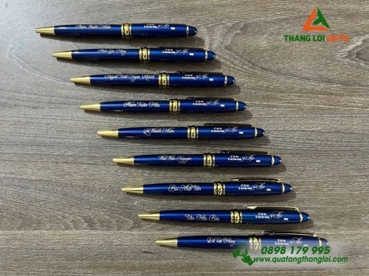 Bút Ký Kim Loại Đầu Xoay Màu Xanh Khắc Tên Yêu Cầu Làm Qùa Tặng Tri Ân