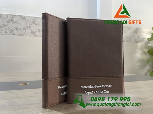 Sổ Tay Da Dán Gáy Màu Nâu In Logo Theo Yêu Cầu