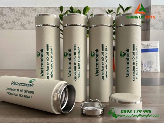 Bình Giữ Nhiệt 500ml – Màu Trắng Kem – In Logo Vietcombank