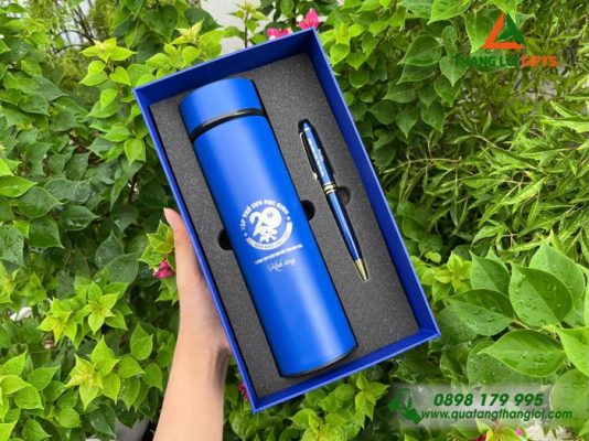 COMBO QUÀ TẶNG (BÌNH GIỮ NHIỆT + BÚT KÝ) MÀU XANH – IN KHẮC LOGO ĐẠI HỘI ĐẠI BIỂUvvvvv