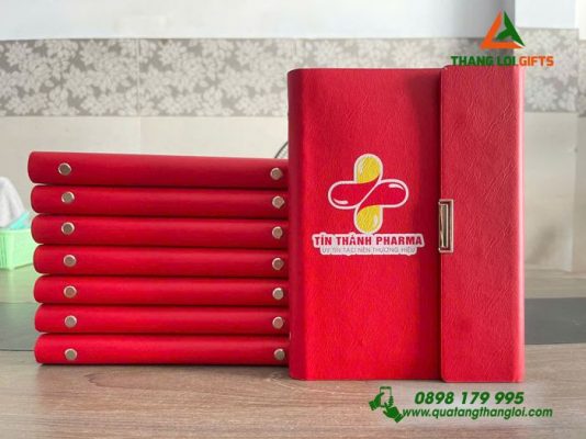 Sổ Tay Bìa Còng Gập 3 - Màu Đỏ - In Logo Tín Thành Pharma