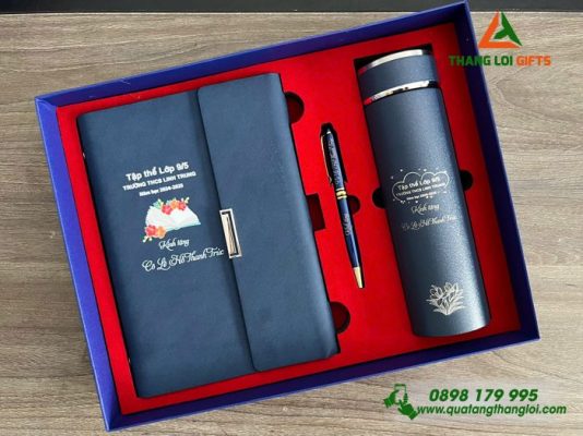 Bộ Quà Tặng (Sổ+Bình+Bút) - In Khắc Tên Trường THCS Linh Trung