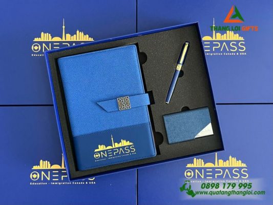 Giftset (Sổ +Namecard +Bút) – In Khắc Logo Doanh Nghiệp ONEPASS