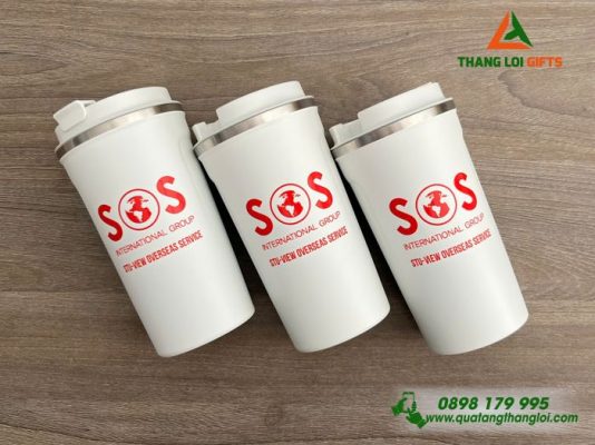 Ly Giữ Nhiệt Coffee 510ml – Màu Trắng – In Logo Doanh Nghiệp SOS