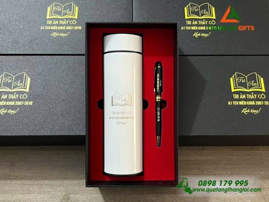 Combo Quà Tặng (Bình + Bút) – In Khắc Logo Tri Ân Thầy Cô