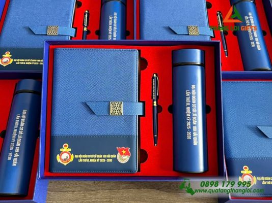 Gifset (Sổ+Bình+Bút) - In Khắc Logo Đoàn Cơ Sở Lữ Đoàn 189 Hải Quân