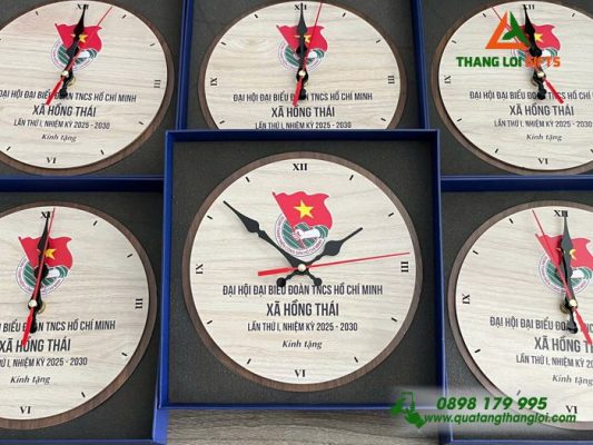Đồng Hồ Gỗ Tròn - In Khắc Logo Đại Hội Đại Biểu Đoàn TNCS HCM